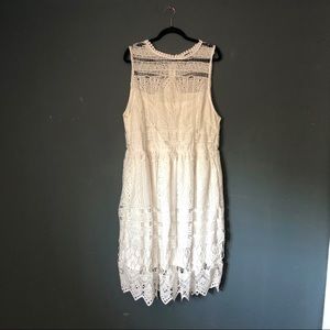 Plus White Knee-Length Lace Dress
